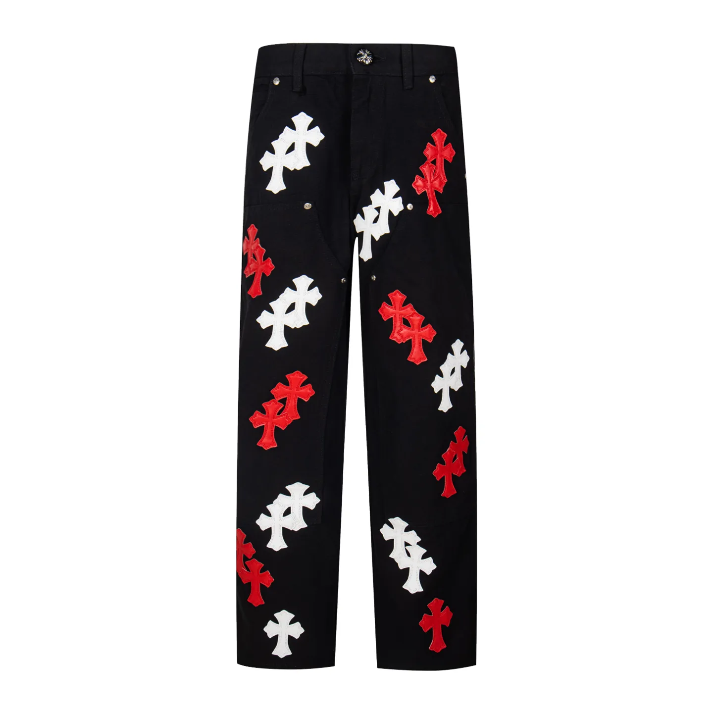 P280 💰 (Top version) Chrome Hearts Black Logging Pants Red Leather and White Leather Elements Washed Jeans Authentically Restore the Ultimate Vintage Texture Three-dimensional Style Loose and Comfortable Not Picky on the Body Makes You Tall and Slim Large Factory Seiko Original Quality Control Same Style for Men and Women Can Be Matched for Couples Versatile Recommendation Necessary Jeans for All Seasons Fashionistas Have Been Disappointed From the quality selection of fabrics, the tailoring of details, and the matching of patterns are impeccable! The upper body is so handsome when worn...it can be easily worn by men, women and children! The craftsmanship is made of heavy-duty washed pure cotton denim fabric. After washing, it is soft and thick. It is very stylish when worn on the body. Color: black Size: 28-30-32-34-36 (corresponding to S-M-L-XL-XXL)